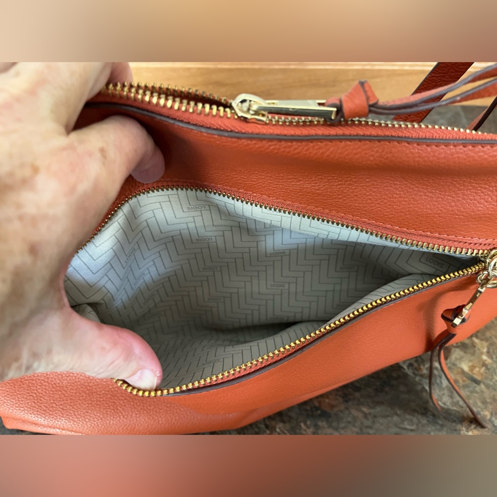 New Lodis Texas leather Amanda 100% leather oversized work tote purse. Orange - Picture 16 of 16